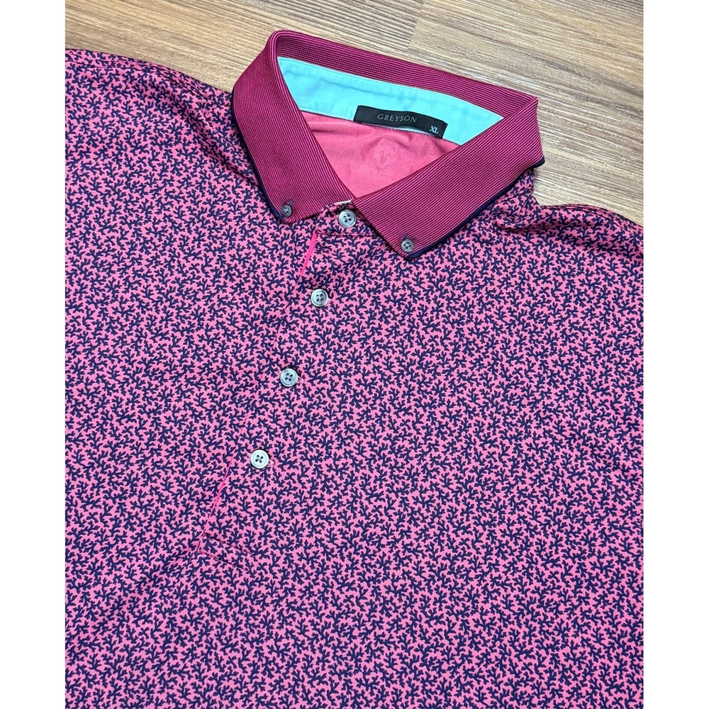 Greyson Mens Pink Coral Dreams Print Performance Golf Polo Shirt Sz XL
